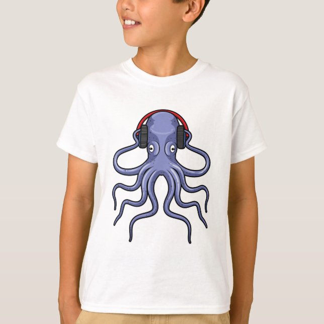 T-shirt Octopus en musique avec casque (Devant)