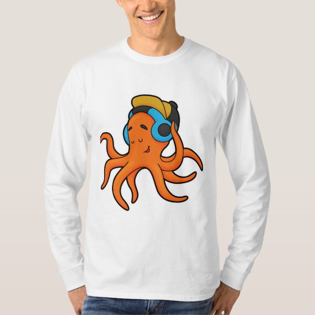 T-shirt Octopus en musique avec casque (Devant)