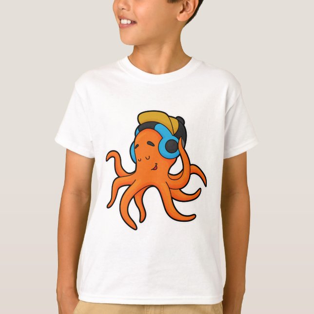 T-shirt Octopus en musique avec casque (Devant)