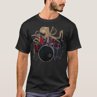 T-shirt Octopus Jouer Drums Rouges Mens Drummer Cadeau Oct