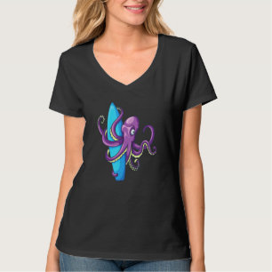 T-shirt Octopus Kraken A Surfboard Plage Sun