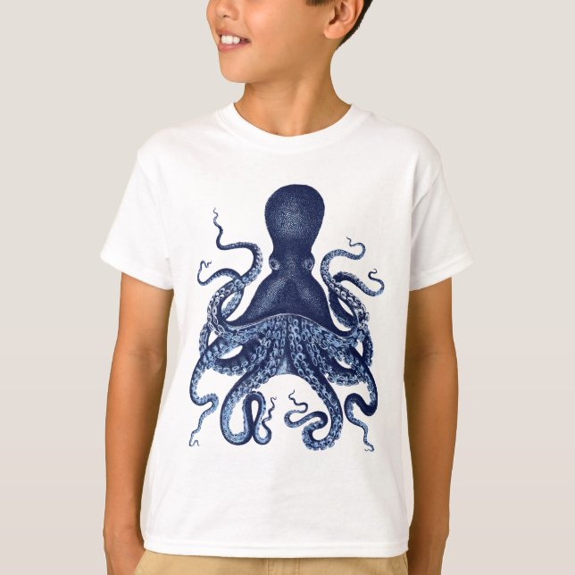 T-shirt Octopus, Kraken, vintage, gravure , nautique, ma (Devant)