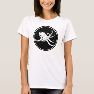 T-shirt Octopus noir et blanc Tentacles colorés amusants