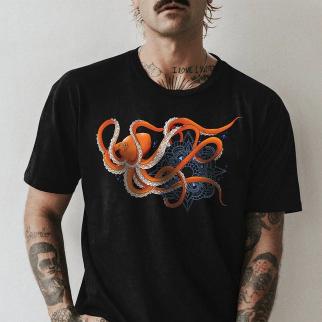 T-shirt Octopus Orange Mandala bleu (Créateur téléchargé)