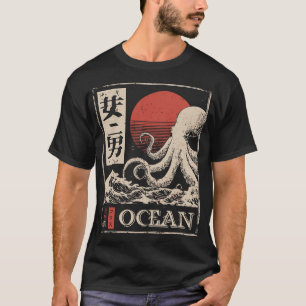 T-shirt Octopus Proep Ocean Japonais Red Sun Marine Art