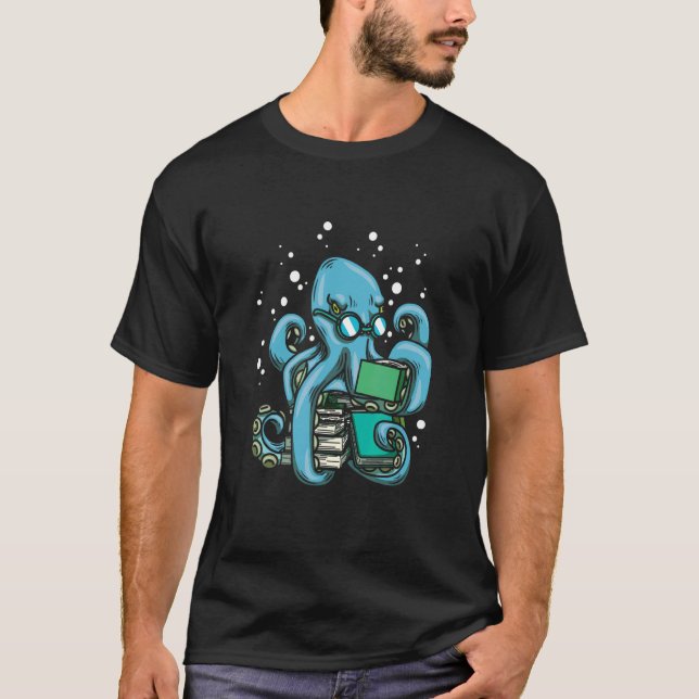 T-shirt Octopus Reader Bookworm Deep Sea Kraken Littératur (Devant)