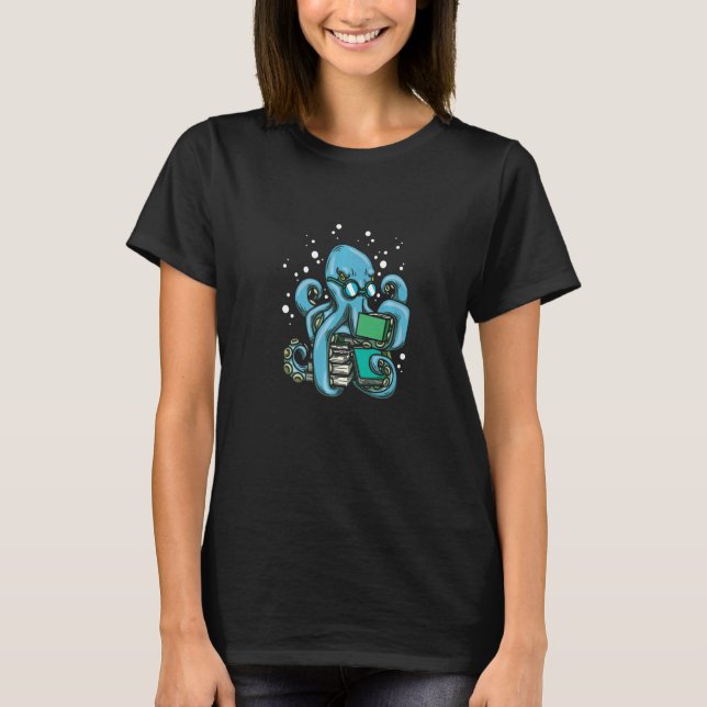T-shirt Octopus Reader Bookworm Deep Sea Kraken Littératur (Devant)