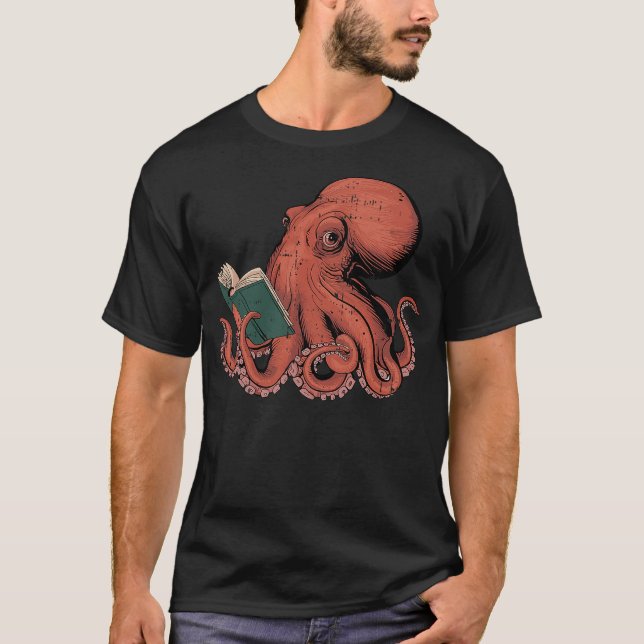 T-shirt Octopus Reading Book Lover Bookworm Nerd Reader Bi (Devant)