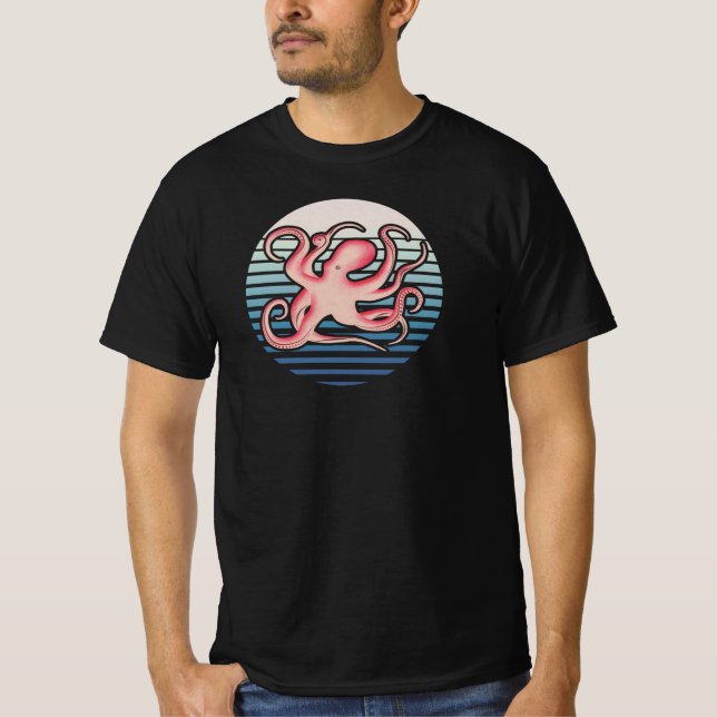 T-shirt octopus rose rétro (Devant)