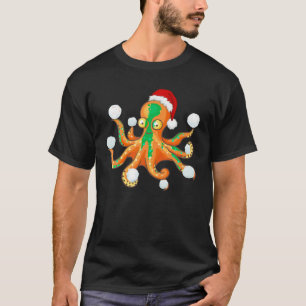 T-shirt Octopus Santa Hat Snowball combat Noël enfants