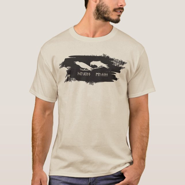 T-shirt Odin Raven Crow Viking Mythologie runes runes runi (Devant)