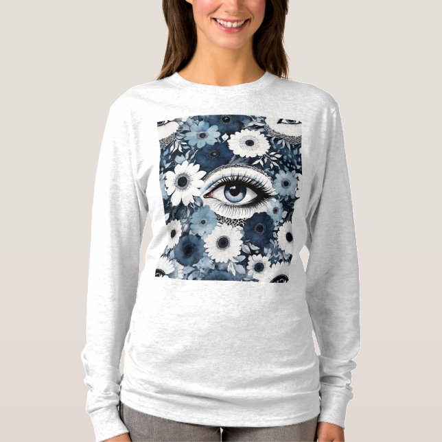 T-shirt Oeil bleu et cils Boho Floral (Devant)