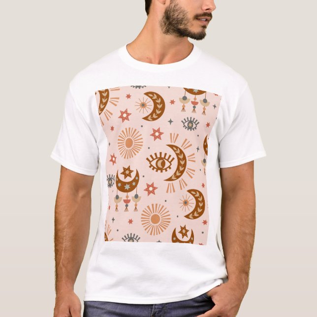 T-shirt Oeil céleste, lune, motif du soleil. (Devant)