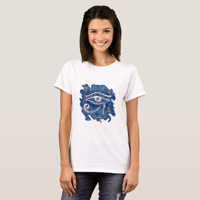 T-shirt Oeil égyptien argenté de Horus sur le marbre bleu (Devant entier)