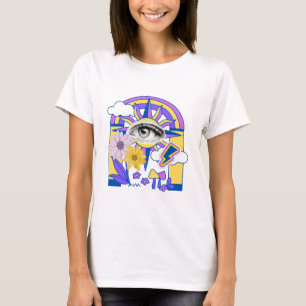 T-shirt Œil Mystique Arc-en-Ciel Floral Coloré Bohème