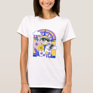 T-shirt Œil Mystique Arc-en-Ciel Floral Coloré Bohème