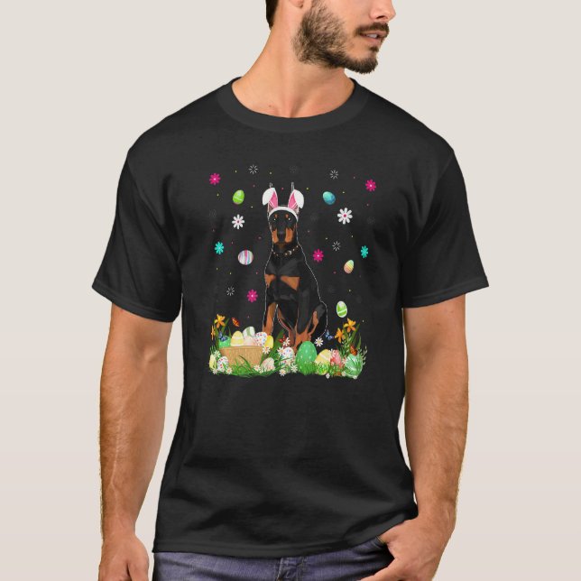 T-shirt Œuf de Pâques  Doberman drôle de chien dimanche de (Devant)