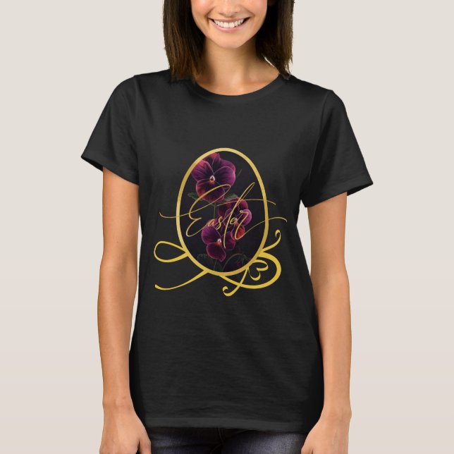 T-shirt Œuf de Pâques doré avec Iris Violet Élégant (Devant)