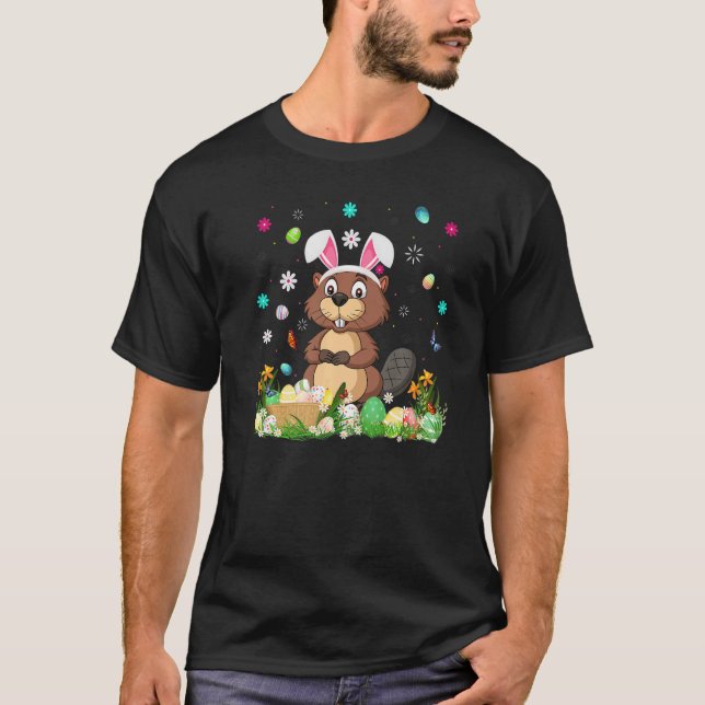 T-shirt Oeuf de Pâques Funny Castor Dimanche de Pâques (Devant)