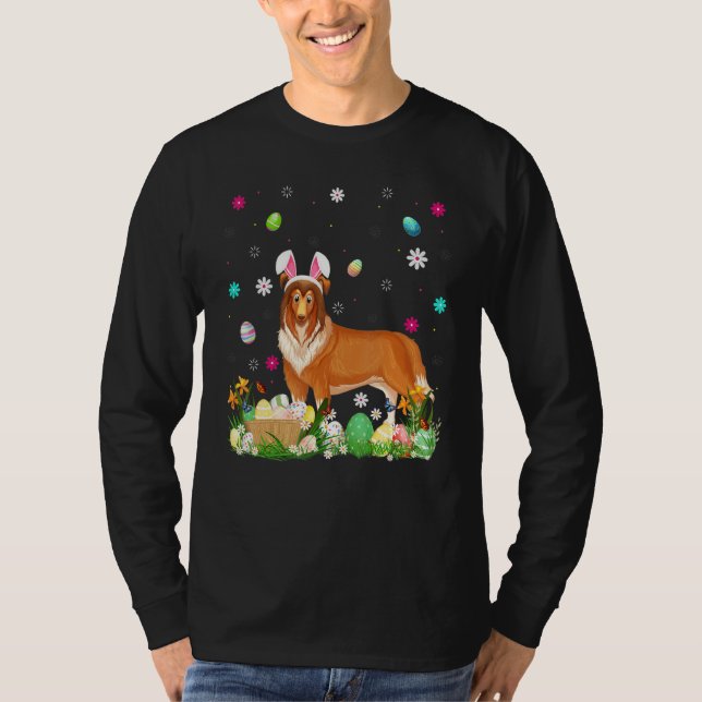 T-shirt Oeuf de Pâques Funny Rough Collie Chien dimanche d (Devant)