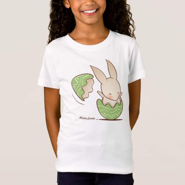 T-Shirt Oeuf de Pâques vert d'éclosion de lapin mignon (Devant)