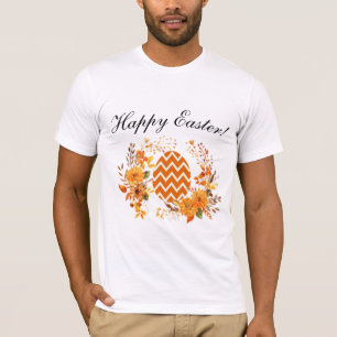 T-shirt Oeuf Orange Chaud et couronne Florale Joyeux Pâque
