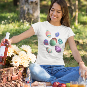 T-shirt Oeufs de Pâques Coloré Décoré Oeufs de Pâques Chas