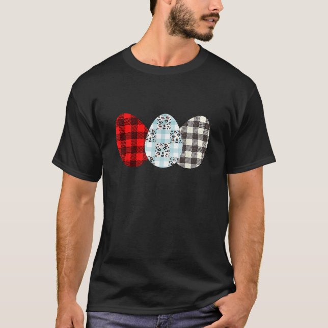 T-shirt Oeufs de Pâques plaid buffle et léopard Joyeux Pâq (Devant)