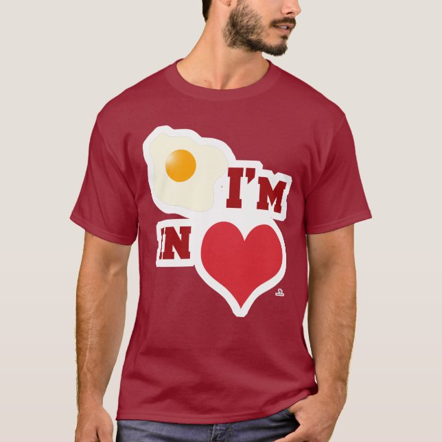 T-shirt Oeufs frits Je Suis Amoureux Coeur Amusant Devise (Devant)