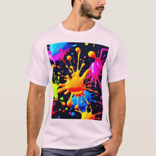 T-shirt Oeuvre Abstraite de peinture à néon