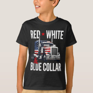 T-shirt Œuvre d'art à col de camionneur rouge blanc bleu
