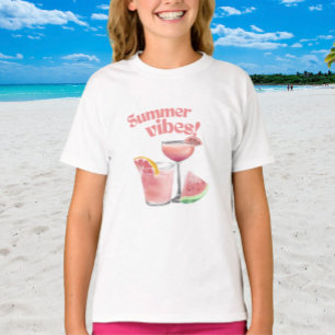 T-shirt Œuvre d'art aquarelle de cocktail rose aux vibrati