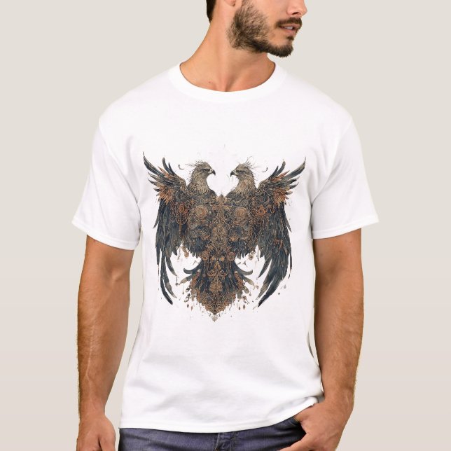 T-shirt Œuvre d'art complexe représentant deux aigles avec (Devant)