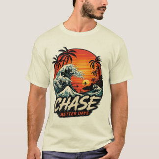 T-shirt Œuvre d'art côtière vintage sur le surf au coucher