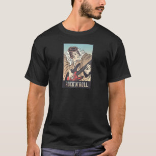 T-shirt Œuvre d'art de guitariste japonais Samouraï jouant