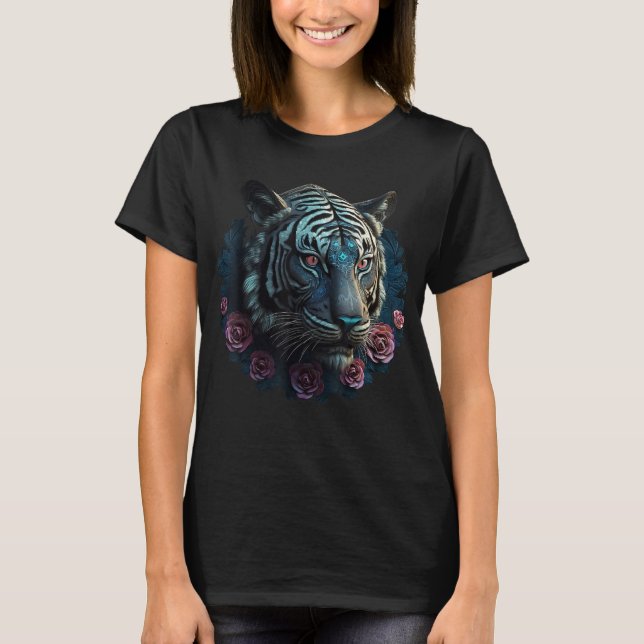 T-shirt Oeuvre d'art de Tiger Fleur Animal Motif Tiger 8 (Devant)