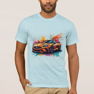 T-shirt Œuvre d'art de voiture de sport orange vibrant