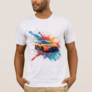 T-shirt Œuvre d'art de voiture de sport orange vibrant