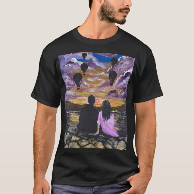 T-shirt Œuvre d'art faite main – Coucher de soleil ensembl (Devant)