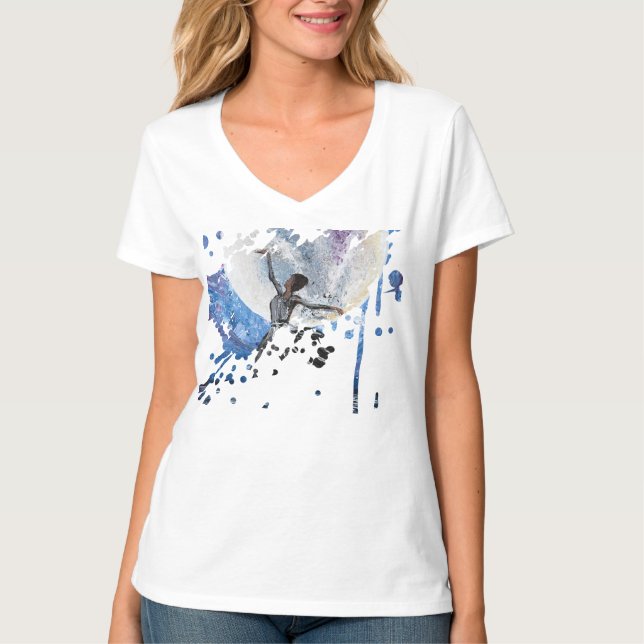 T-shirt Œuvre d'art faite main - Danse avec la lune  (Devant)