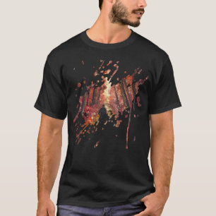 T-shirt Œuvre d'art faite main - Forêt orange