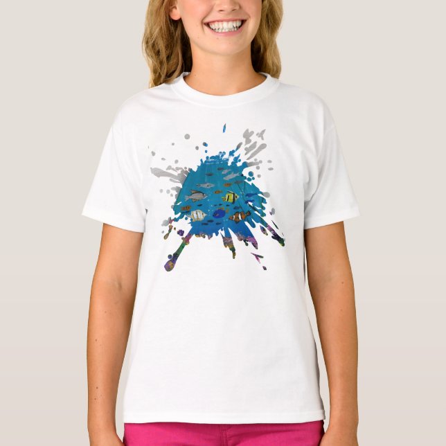 T-shirt Œuvre d'art faite main - profondeurs de l'océan  (Devant)