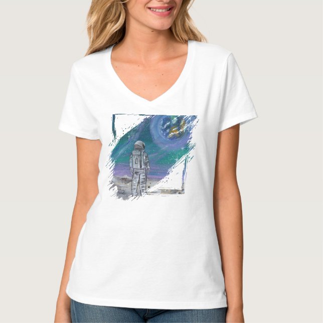 T-shirt Œuvre d'art faite main - Vue de la Terre  (Devant)