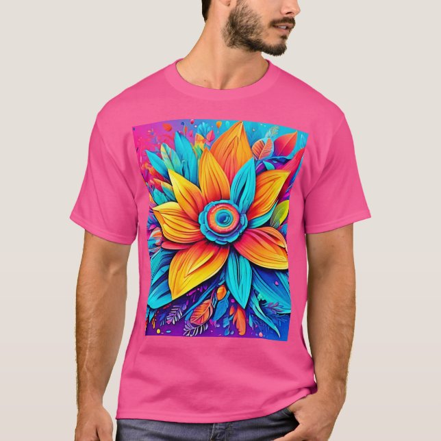 T-shirt Œuvre d'art floral vibrant (Devant)