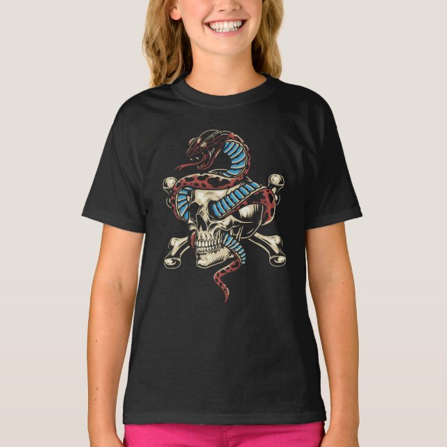 T-shirt Œuvre d'art gothique serpent et crâne (Devant)
