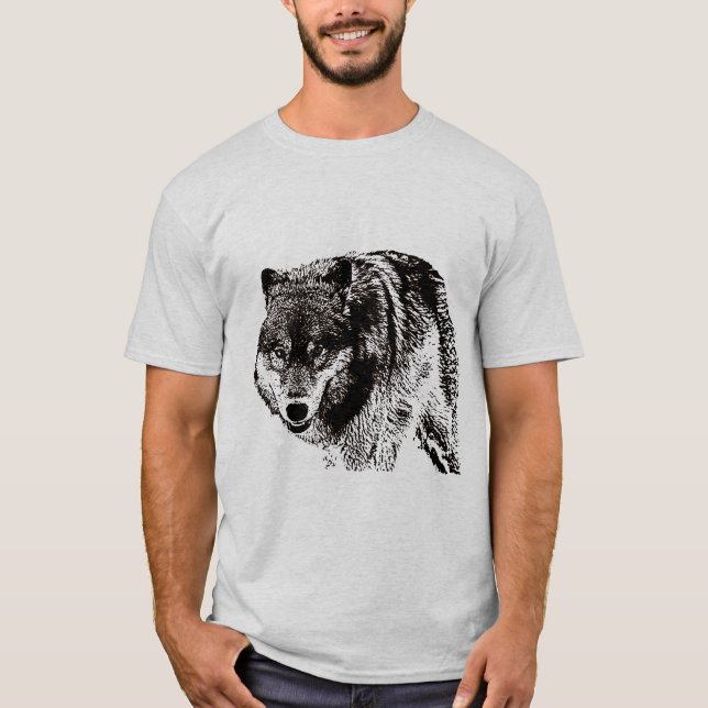 T-shirt Oeuvre d'art noir et blanc Wild Wolf (Devant)