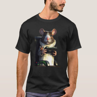 T-shirt Œuvre d'art rat souris avec manette de jeu