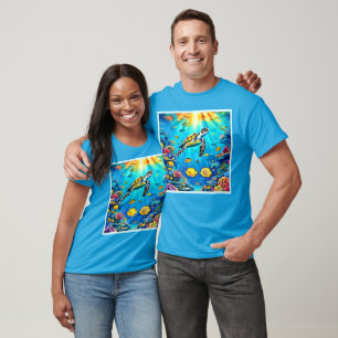 T-shirt Œuvre d'art vibrante de récif de tortue marine