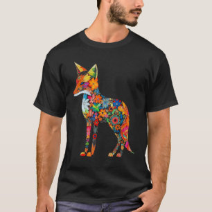 T-shirt Oeuvre Fleur Fox Coloré Animal Motif Fox
