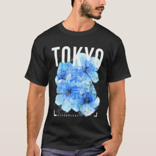 T-shirt Oeuvre japonaise en fleurs de cerisiers bleu Tokyo